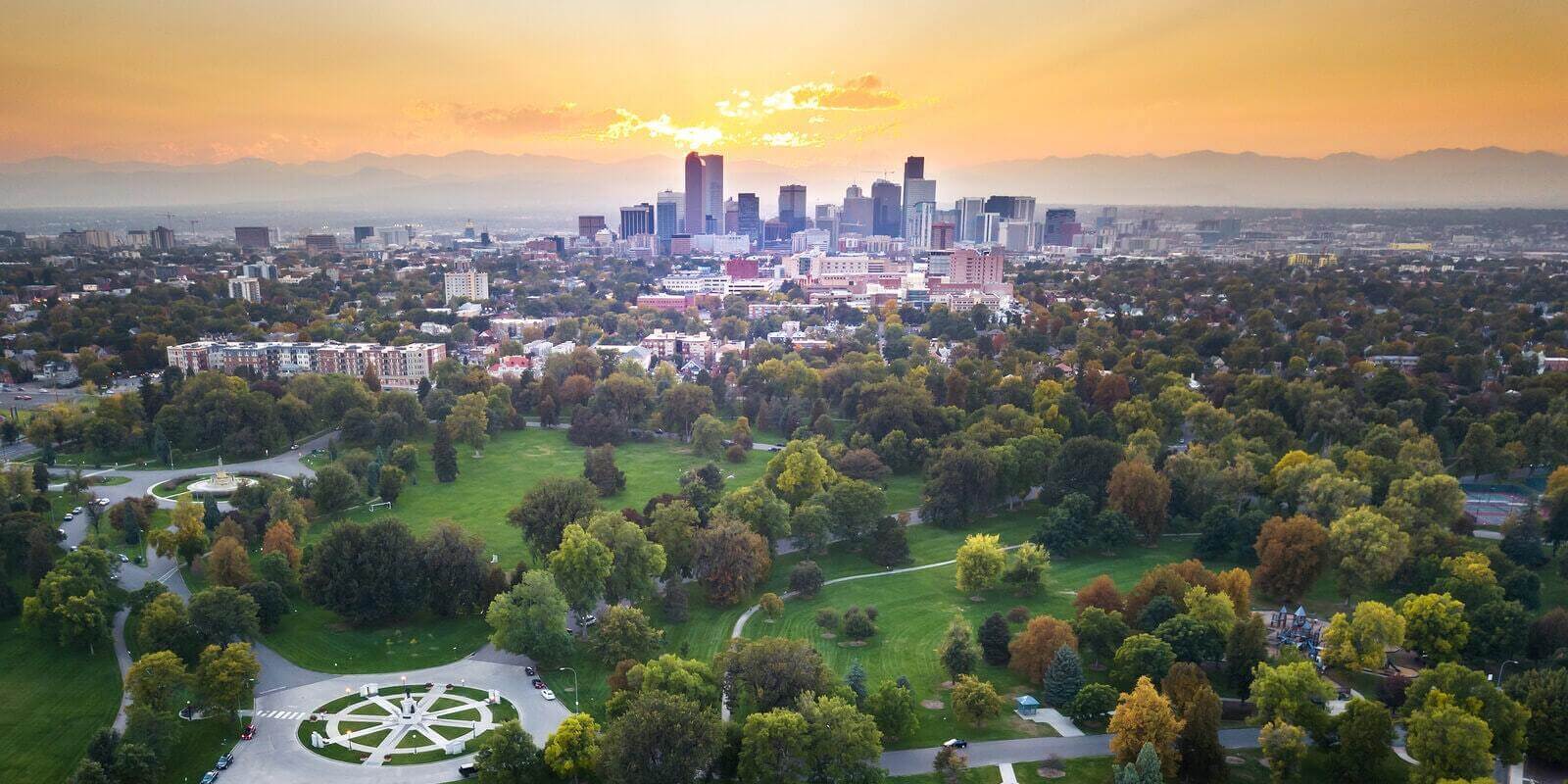 Colorado mountain landscape with snow-capped peaks and evergreen forests